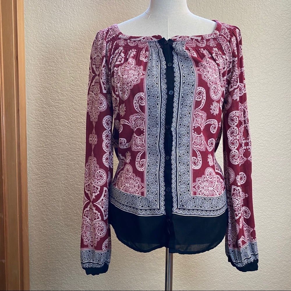 Black and burgundy gypsy blouse